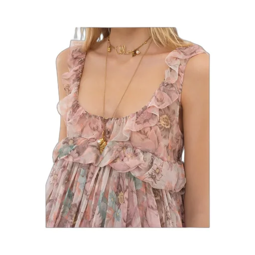 Allover Floral Printed High-Low Ruffled Dress