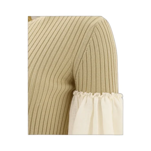 Contrasting-Sleeve Knitted Top