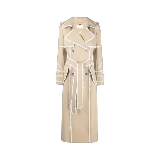Scallop-Trim Belted Trench Coat