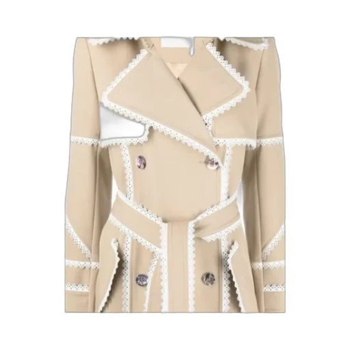 Scallop-Trim Belted Trench Coat