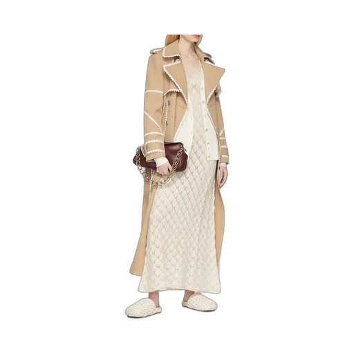 Scallop-Trim Belted Trench Coat
