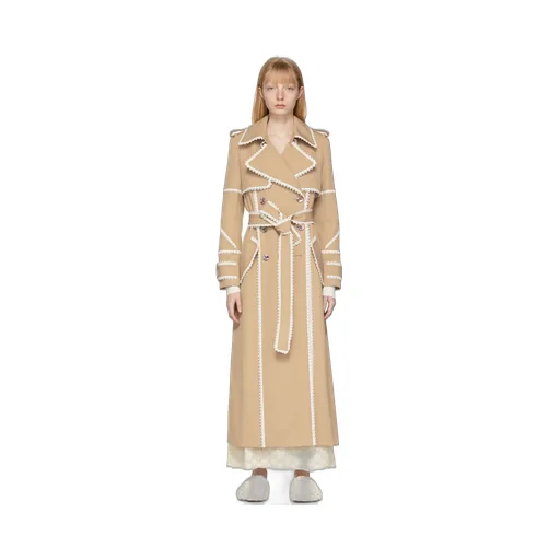 Scallop-Trim Belted Trench Coat