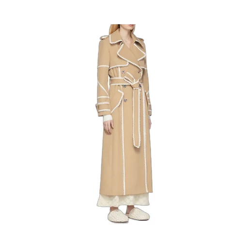 Scallop-Trim Belted Trench Coat