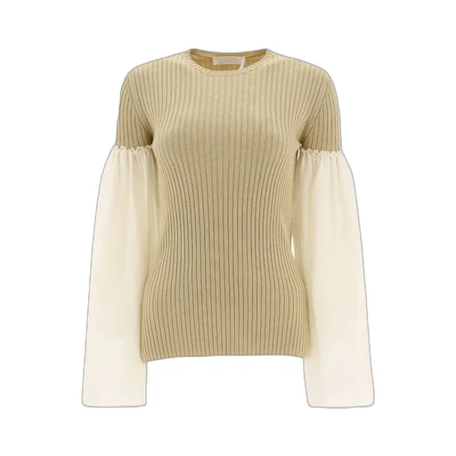Contrasting-Sleeve Knitted Top