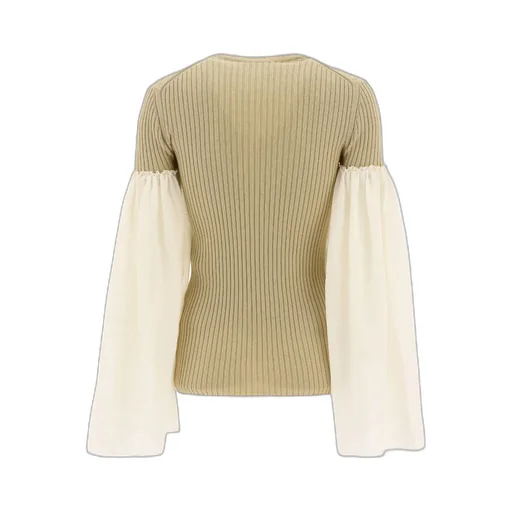 Contrasting-Sleeve Knitted Top