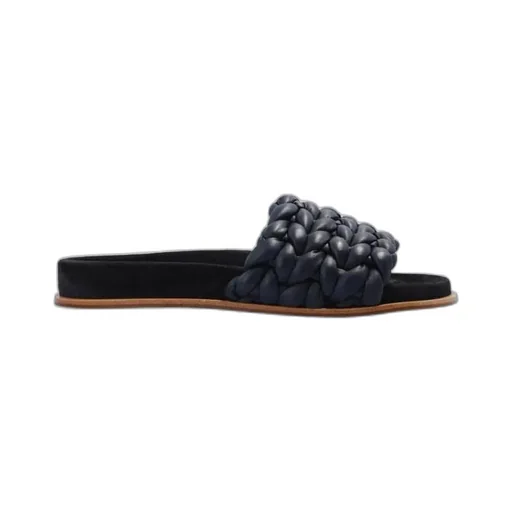 Leather Knitted Detail Slippers
