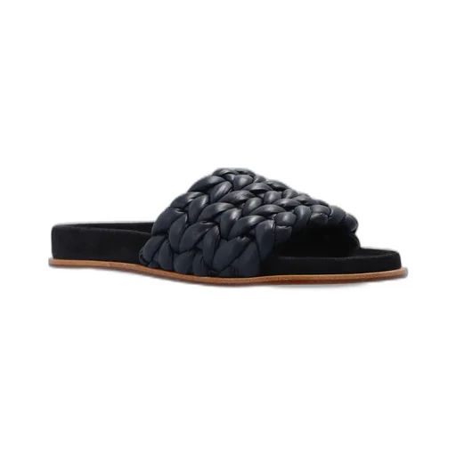 Leather Knitted Detail Slippers