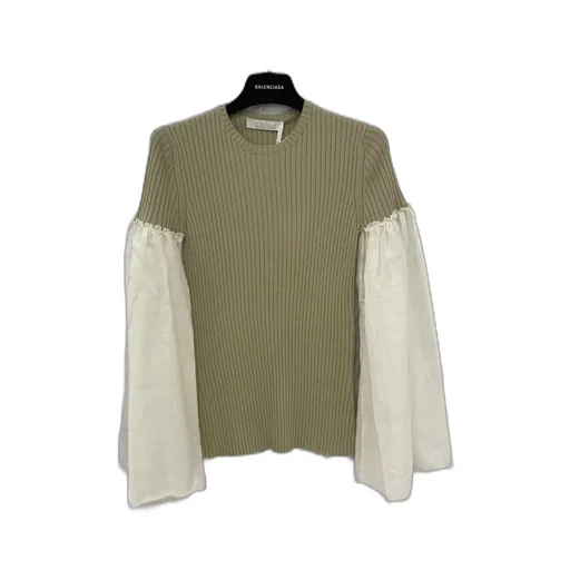 Contrasting-Sleeve Knitted Top