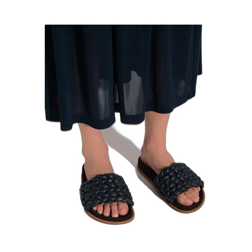 Leather Knitted Detail Slippers