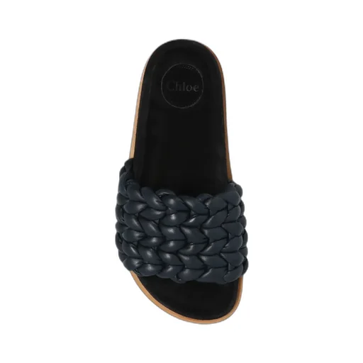 Leather Knitted Detail Slippers