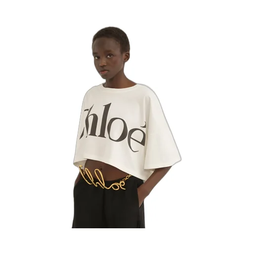 Logo Printed Crewneck Cropped T-Shirt