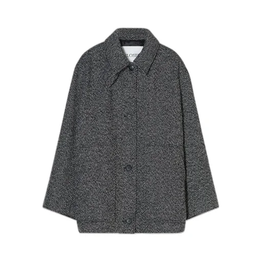 Herringbone-Pattern Button Coat