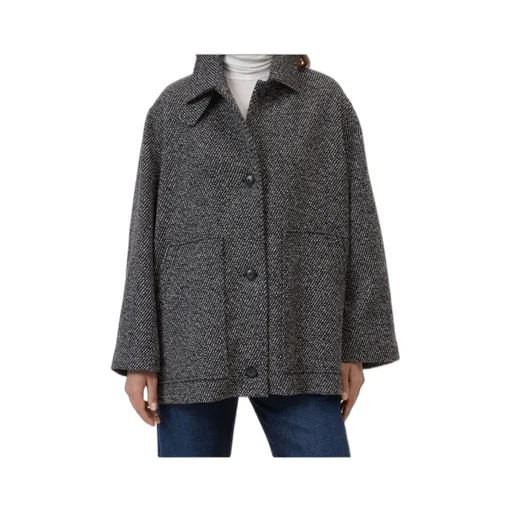 Herringbone-Pattern Button Coat