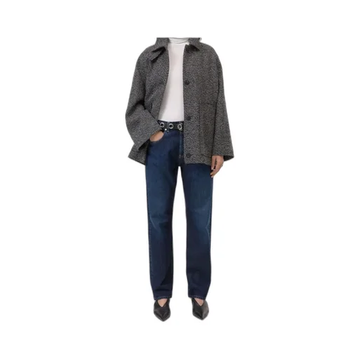 Herringbone-Pattern Button Coat