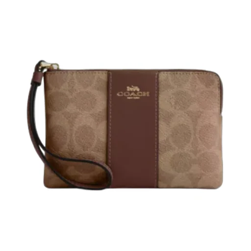 Corner Zip Wristlet In Signature Canvas With Stripe