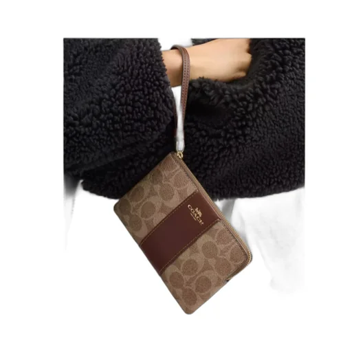 Corner Zip Wristlet In Signature Canvas With Stripe