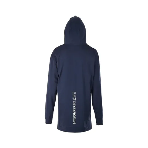 Navy Blue Floral Pattern Hooded Long Sweater