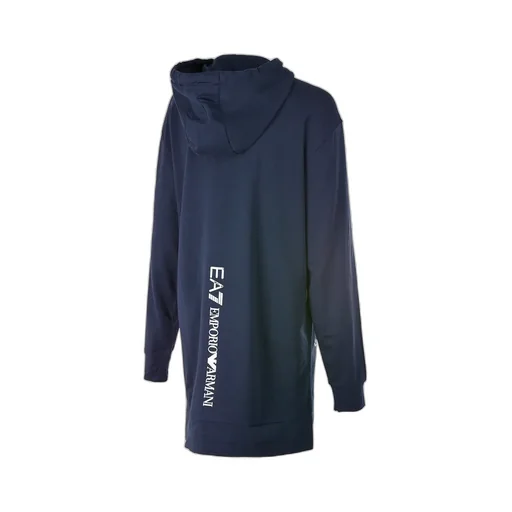 Navy Blue Floral Pattern Hooded Long Sweater