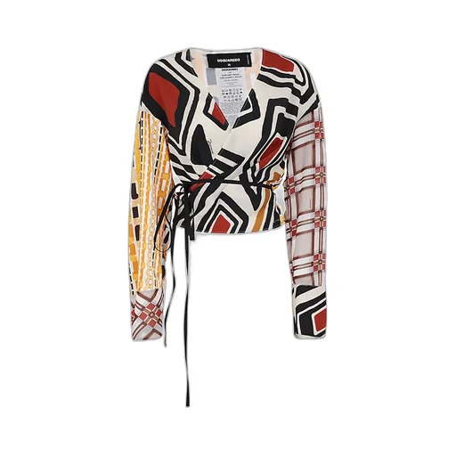 Geometric-Printed V-Neck Blouse