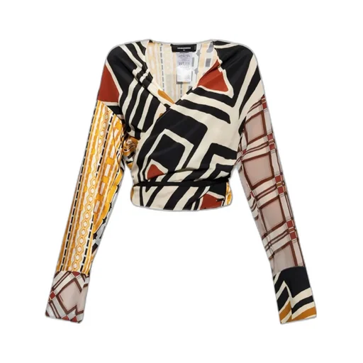 Geometric-Printed V-Neck Blouse
