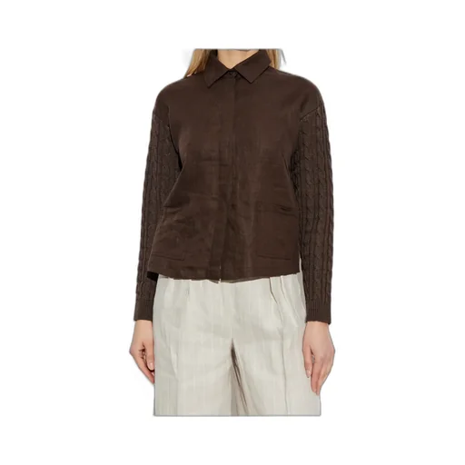 Linen Cardigan With Cable Knit And Ribs