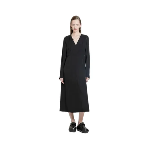 V-Neck Long-Sleeved Midi Dress