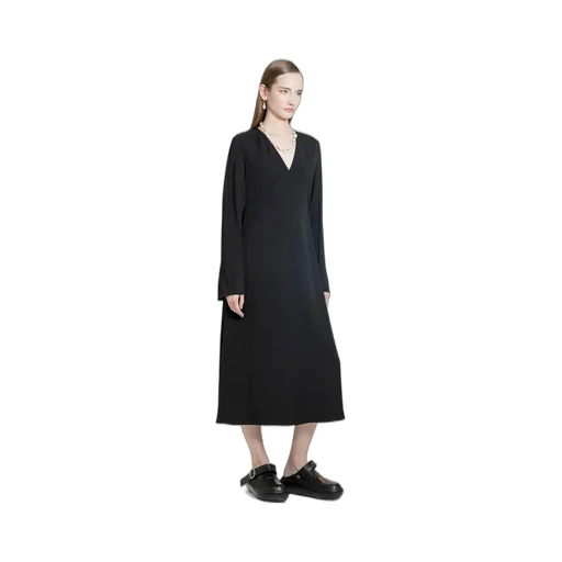 V-Neck Long-Sleeved Midi Dress