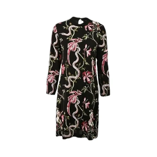 Flower-And-Bird Embroidered Long-Sleeved Dress
