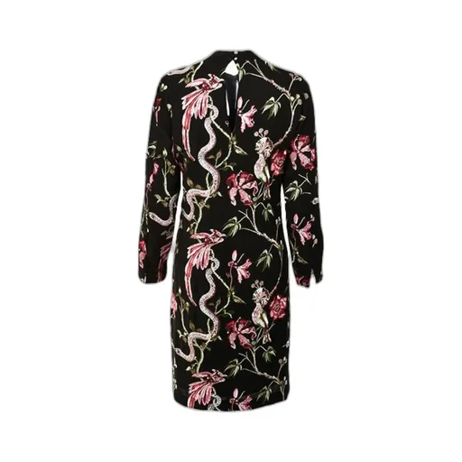 Flower-And-Bird Embroidered Long-Sleeved Dress