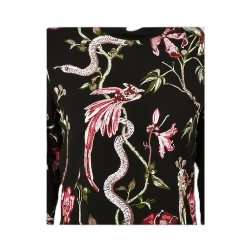 Flower-And-Bird Embroidered Long-Sleeved Dress