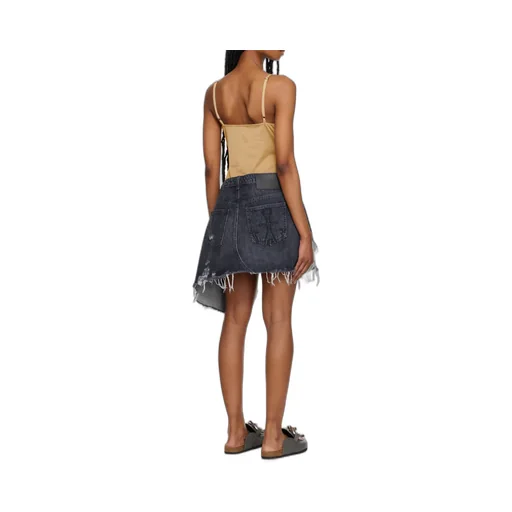 Distressed Denim-Trim Mini Dress