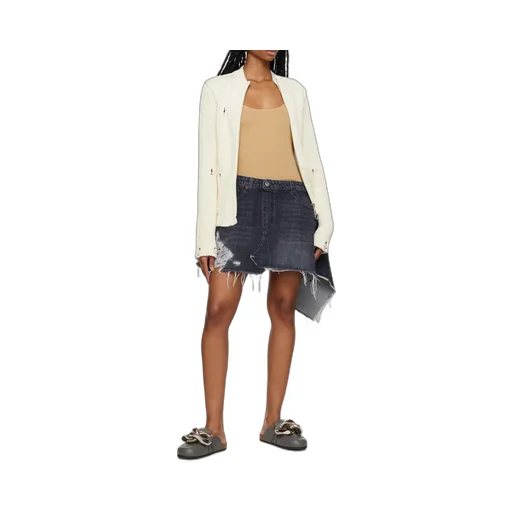 Distressed Denim-Trim Mini Dress