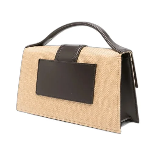 Logo Plaque Woven Top Handle Bag