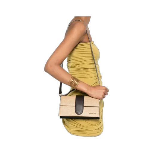 Logo Plaque Woven Top Handle Bag