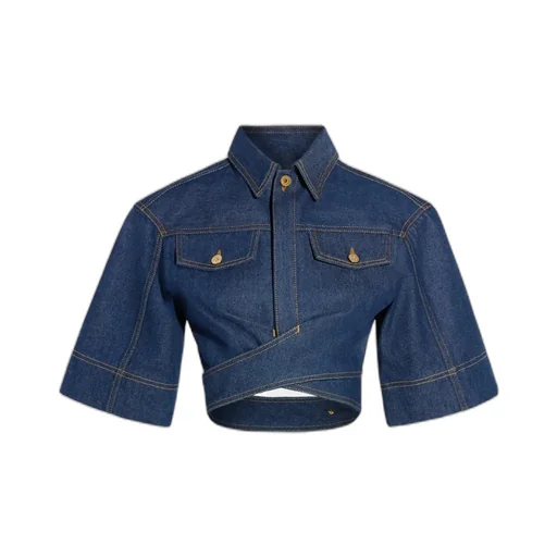 Tonal Stitched Denim Top