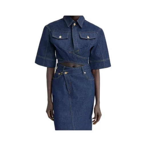 Tonal Stitched Denim Top