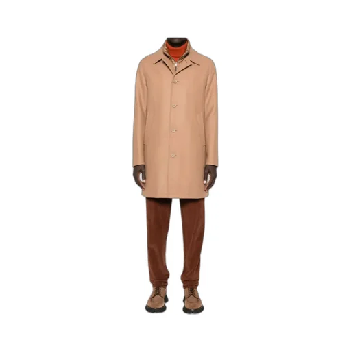 Button-Fastening Wool-Blend Coat