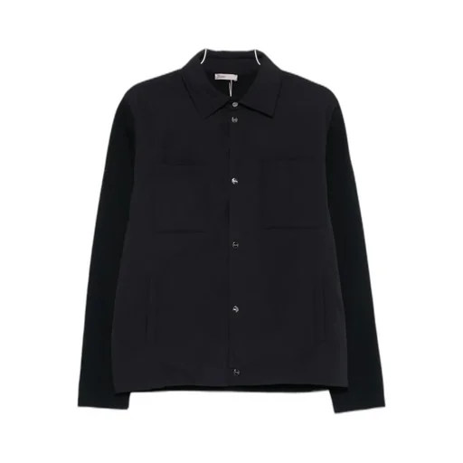 Knitted-Sleeve Buttoned Jacket