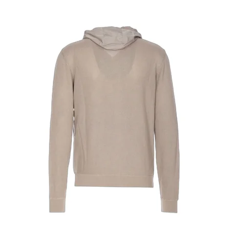 Knitted-Panelled Zipped Hooded Drawstring Jacket