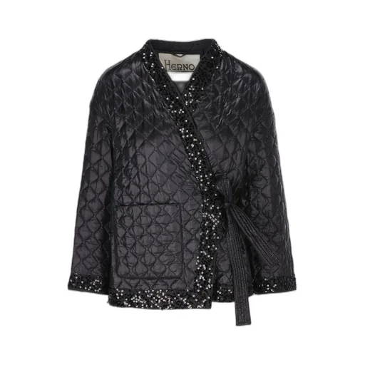 Quilted Sequin Embellished Tied-Waist Jacket