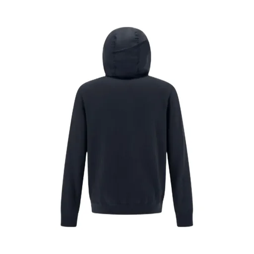 Knitted-Panelled Zipped Hooded Drawstring Jacket