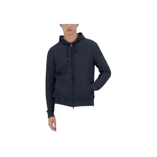 Knitted-Panelled Zipped Hooded Drawstring Jacket