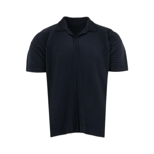 V-Neck Plissé-Effect Polo Shirt