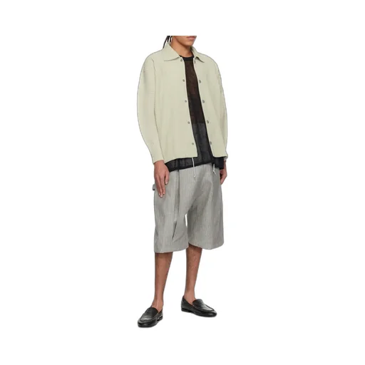 Pleated Button-Up Shirt