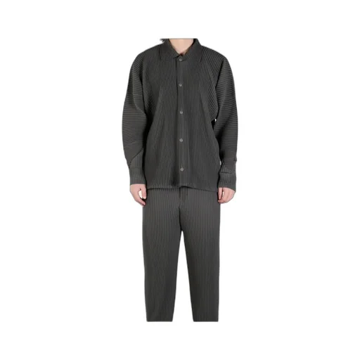 Pleated Button-Up Shirt