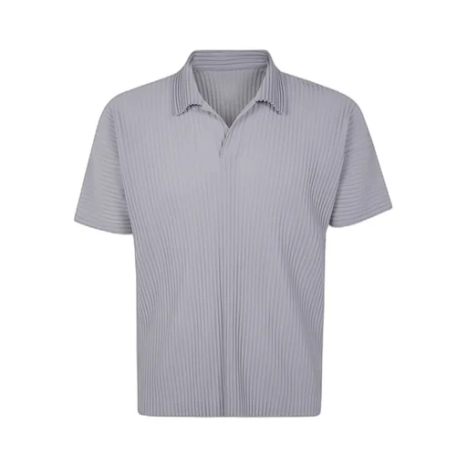 Pleated Split Neck Polo Shirt