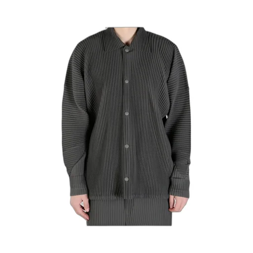 Pleated Button-Up Shirt