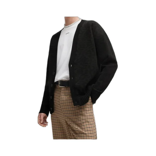 V-Neck Cardigan With Animal-Pattern Jacquard