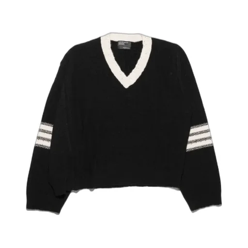Asymmetrical Varsity V-Neck Sweater