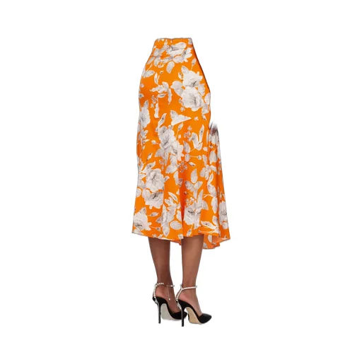 Floral-Print Satin Skirt